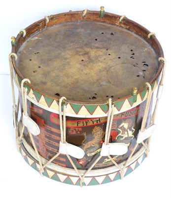 Lot 118 - A Side Drum to the Fifth Fusiliers, circa 1920's/30's, with painted wood frame and tensioning...