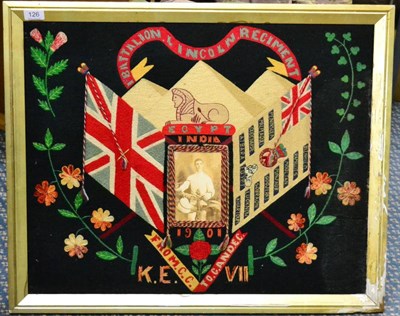 Lot 126 - A Boer War Soldier's Needlework Picture to the 1st Battalion Lincolnshire Regiment, worked in chain