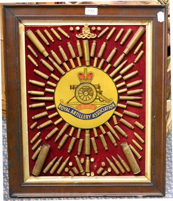 Lot 133 - A Royal Artillery Association Brass Cartridge/Shell Display, the central circular gilt roundel with