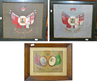 Lot 135 - A Pair of First World War Embroidered Dedicational Pictures, one set with a photographic...