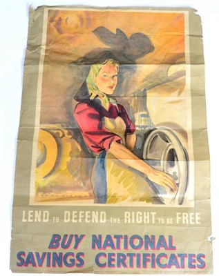 Lot 137 - A Scarce Second World War Propaganda Poster - Lend to Defend the Right to be Free, Buy National...