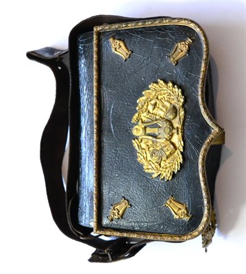 Lot 142 - An Early 19th Century Bandsman's Black Patent Leather Pouch, with gilt metal foliate stamped...