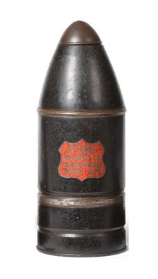 Lot 150 - A First World War Tinplate Sweet Tin in the Form of an Artillery Shell, finished in black with...