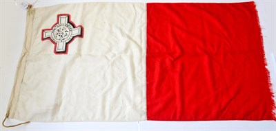 Lot 174 - A Maltese Flag, of two linen panels, the upper left part of the white section printed with the...