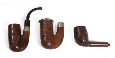 Lot 194 - Three Boer War Briar Pipes, each carved with the bust head of  President ";Oom Paul"; Kruger,...