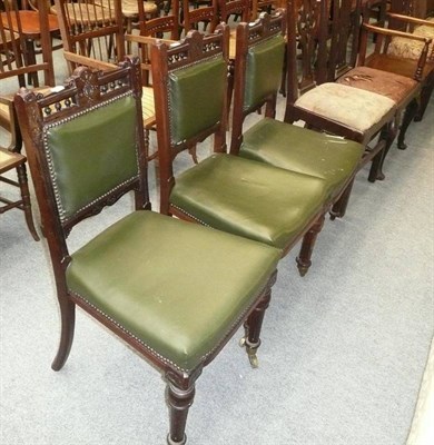 Lot 665 - Eleven Assorted Dining Chairs, including three Edwardian walnut dining chairs upholstered in...