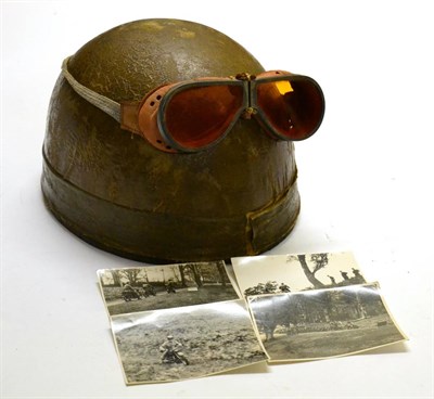 Lot 205 - A British Second World War Despatch Rider's Helmet, of khaki cloth covered fibre, with...