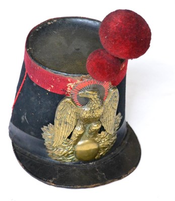 Lot 206 - An Early 19th Century French Other Ranks Infantry Black Felt Shako, with leather top, hat band...