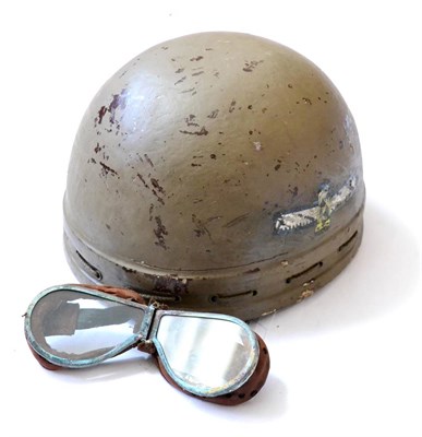 Lot 213 - A Second World War Glider Pilot's Fibre Helmet, with leather neck protector incorporating the...