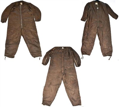 Lot 225 - Three RAF Inner Flying Suits, in thickly padded bronze coloured rayon, each with neck to crotch zip