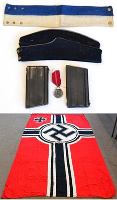 Lot 244 - A German Third Reich Naval Battle Flag, of printed linen, with cord hoist, 151cm by 245cm;...