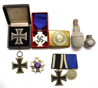 Lot 246 - A German Third Reich 25 Year Service Decoration, with ribbon in a box base; a 1914 Iron Cross,...