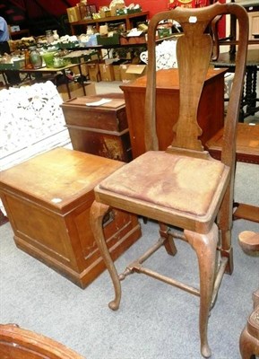 Lot 671 - Four Oak Queen Anne Style Chairs; and an Oak Slat Back Dining Chair, with over-stuffed seat (5)