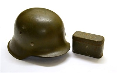 Lot 258 - A German Third Reich M45 Luftwaffe Single Decal Helmet, with original olive green paint and...