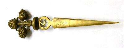 Lot 270 - A German Third Reich Hitler Youth Brass Presentation Desk Dagger, the spear point blade...