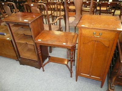 Lot 674 - A Late Victorian Brown Oak and Ebonised Occasional Table; an Edwardian Pot Cupboard; and a Mahogany