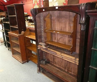 Lot 676 - A Victorian Mahogany Part Bookcase; A Small Oak Two-Tier Wall Shelf; Four Assorted Bookcases; A...