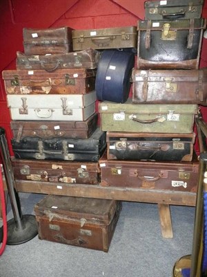 Lot 679 - Three Assorted Clothes Airers; and Sixteen Assorted Suitcases, including leather examples (19)