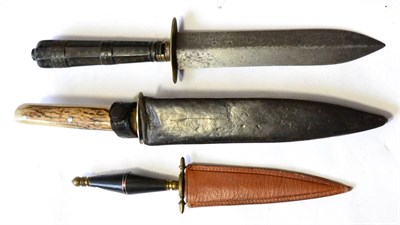 Lot 345 - A 19th Century Small Bowie Type Knife, the 16cm double edge steel blade with raised medial ridge to