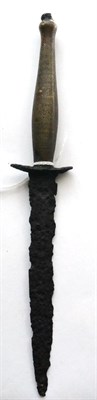 Lot 352 - A Second World War Fairburn Sykes Fighting Knife, First pattern, with nickel chequered grip, in...