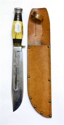 Lot 361 - A Bowie Knife, the 20cm clip point steel blade etched `The Bowie Knife Boys Company C Cass...