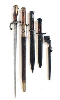 Lot 362 - Five Bayonets:- a French Model 1874 ";Gras"; epee bayonet, lacks scabbard; a British Pattern...