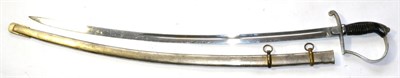 Lot 365 - An East German Sword, with 84cm single edge curved fullered steel blade, steel stirrup hilt,...