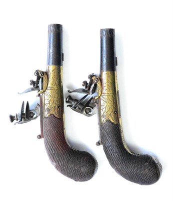 Lot 455 - A Pair of 19th Century ";Queen Anne"; Style Flintlock Pocket Pistols, each with 3cm turn-off...