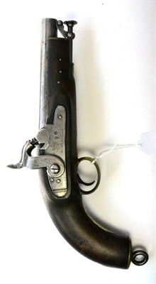 Lot 459 - A Victorian Coastguard's Percussion Belt Pistol, the 15cm steel barrel with numerous markings,...