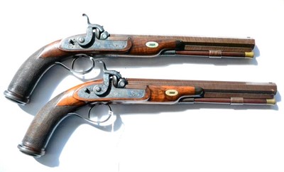 Lot 466 - A Pair of Early 19th Century Officer's Percussion Pistols by Burrow of Preston, each with 24cm...