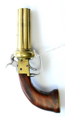 Lot 482 - A Non-working Copy of a Brass Barrel Six Shot Pepperbox Percussion Revolver,  with 9cm hand rotated