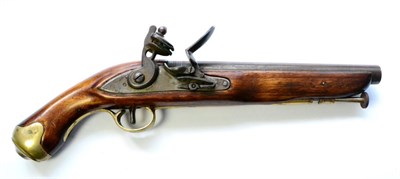 Lot 487 - A Continental Flintlock Dragoon Type Pistol, the 23cm steel barrel with indecipherable proof...