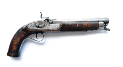 Lot 493 - A 19th Century Percussion Dragoon Pistol,  converted from a flintlock, the 20.5cm steel barrel...