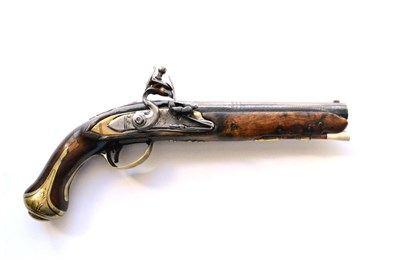 Lot 494 - An 18th Century Flintlock Holster Pistol,  the 18cm steel barrel octagonal at the breech, the later