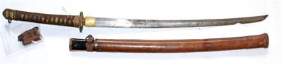 Lot 282A - A Second World War Shin-Gunto Katana, the 58.5cm single edge steel blade with battle damage to...