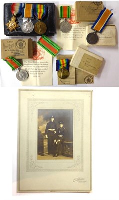 Lot 58 - A First and Second World War Family Group of Seven Medals:- a First World War trio to 35...