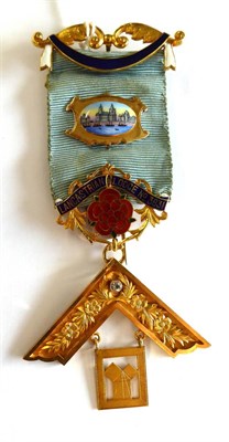 Lot 65 - An 18ct Gold, Enamel and Diamond-Set Masonic Past Master's Jewel, to Wor. Bro. C.A. Loughlin,...