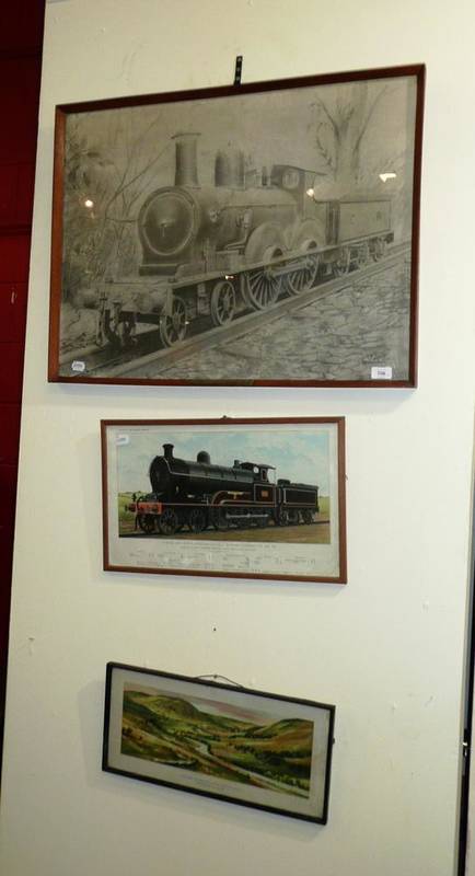 Lot 706 - Railway Interest: A framed pencil sketch presented by Furness Model Railway Club to Major J W B...