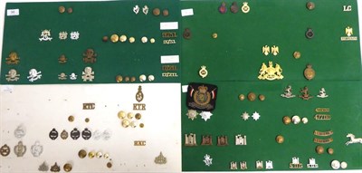 Lot 96 - A Collection of One Hundred and Twelve Cap and Collar Badges, Shoulder Titles and Buttons, and...