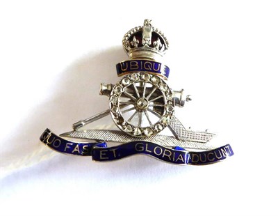 Lot 146 - A Royal Artillery Enamel and Gem-Set Sweetheart Brooch, in white and yellow metal (presumed 9ct...