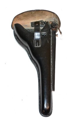 Lot 158 - A First World War German Holster for a Long Barrelled Luger, in black leather, the back stamped...