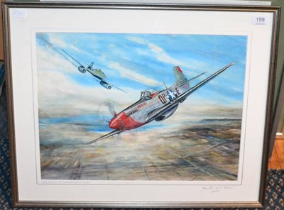 Lot 159 - Phil May, ";Mustang P51 United States Air Force, 1945, Fourth but First! 4FG";, signed, watercolour