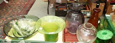 Lot 716 - A Tray of Glass Vases, Green Glass Vase, Green Glass Bowl etc