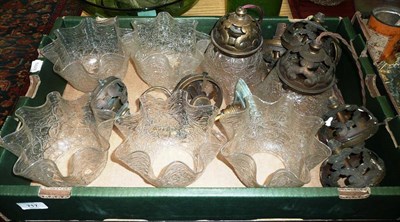 Lot 717 - Seven Glass Light Shades and Fittings