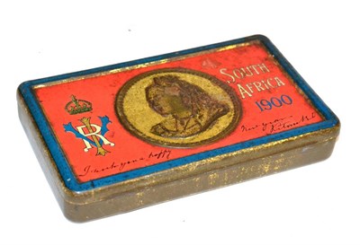 Lot 180 - A Boer War South Africa 1900 New Year Tin, with original contents of a bar of chocolate and...