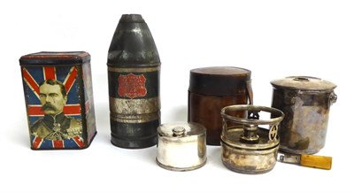 Lot 190 - A First World War Officer's Silver Plated Campaign Stove, comprising spirit burner, brazier, flask