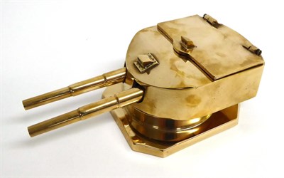 Lot 199 - H.M.S. Tiger, a brass inkwell formed as a swivelling 6 pounder naval gun turret, the hinged...