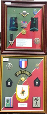 Lot 200 - French Foreign Legion, a framed display comprising a medal, badges and epaulettes to a...