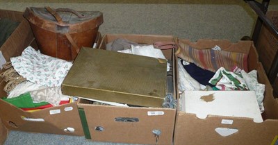 Lot 720 - Six Boxes of Assorted Textiles, including gent's clothing, linen, hat box etc