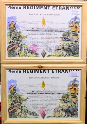 Lot 203 - French Foreign Legion, a framed display of certificates, medals, cloth and metal badges to MLE, 175